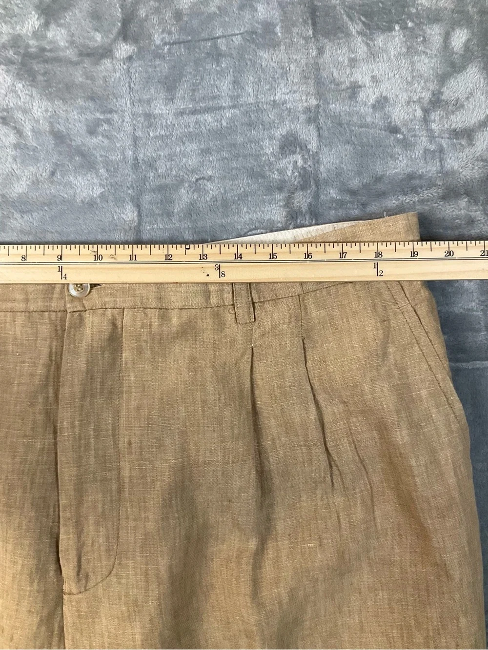 VTG Prestige Linen Pants Men’s 44 Tan Pleated Cuffed Preppy 25” Inseam Summer